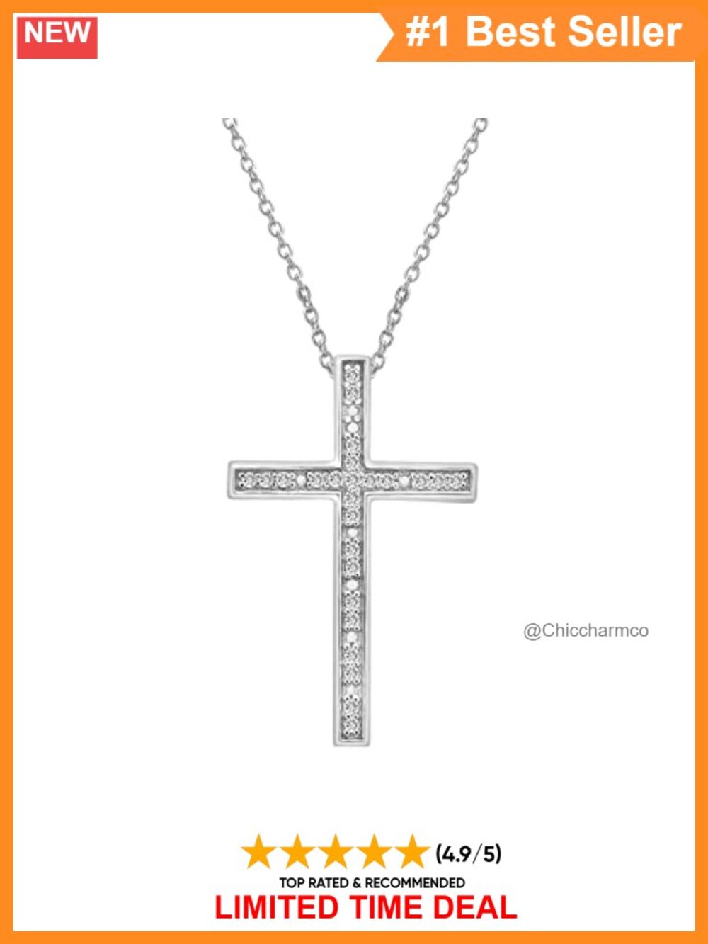 925 Sterling Silver Cross Necklace 1/10 CTW Diamond Pendant
